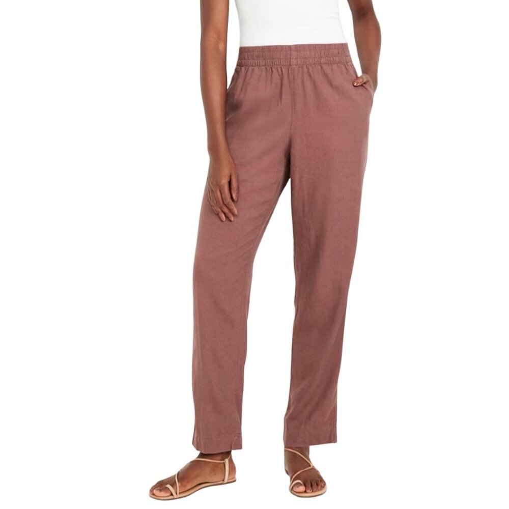 High Waisted Linen-Blend Straight Ankle Pants, LP